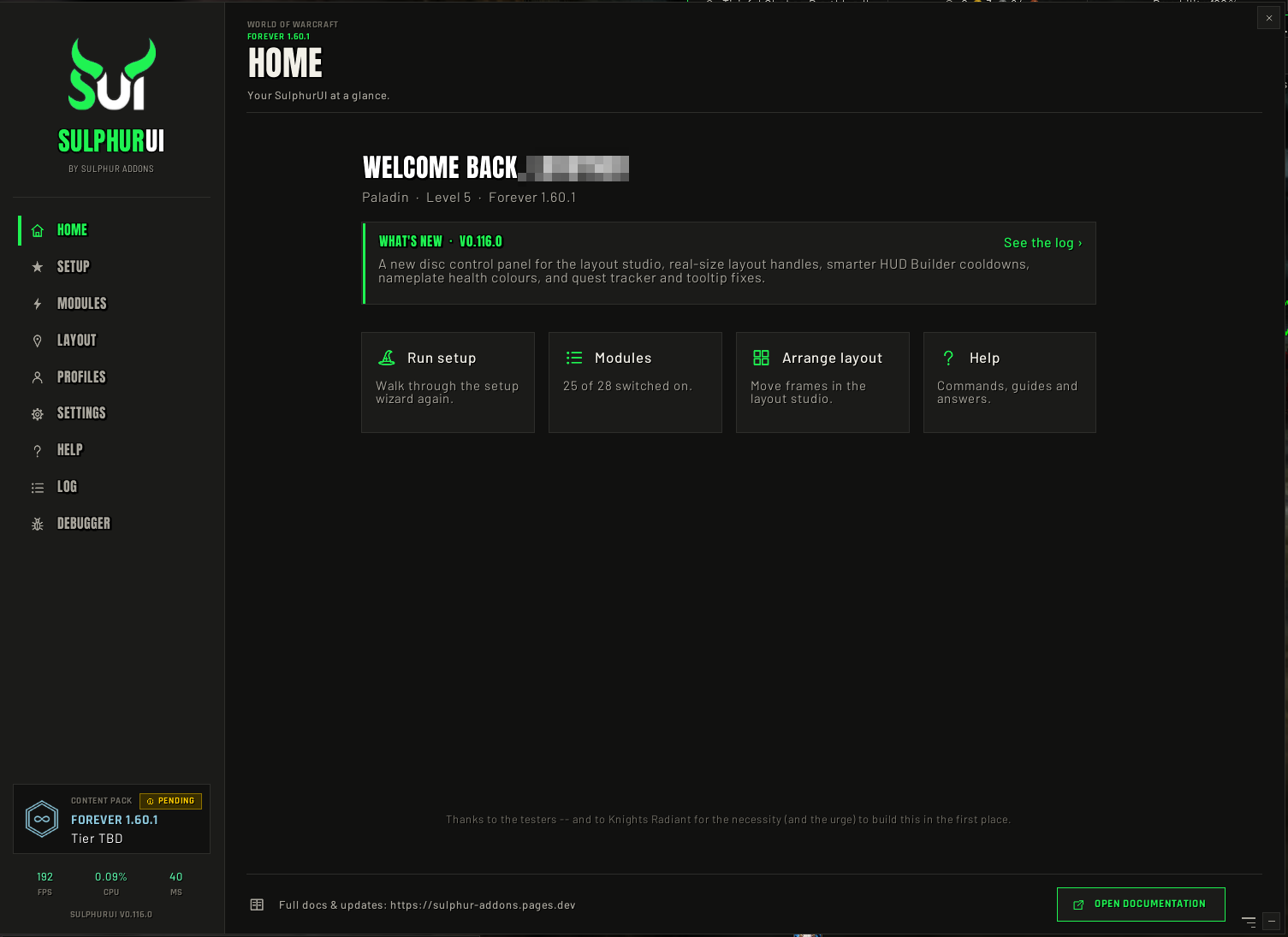The /sui Home page with what's new and four quick actions.